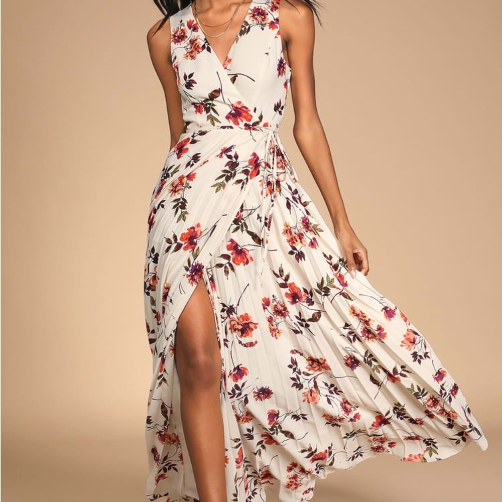 Lulus Lindsie ivory floral wrap dress